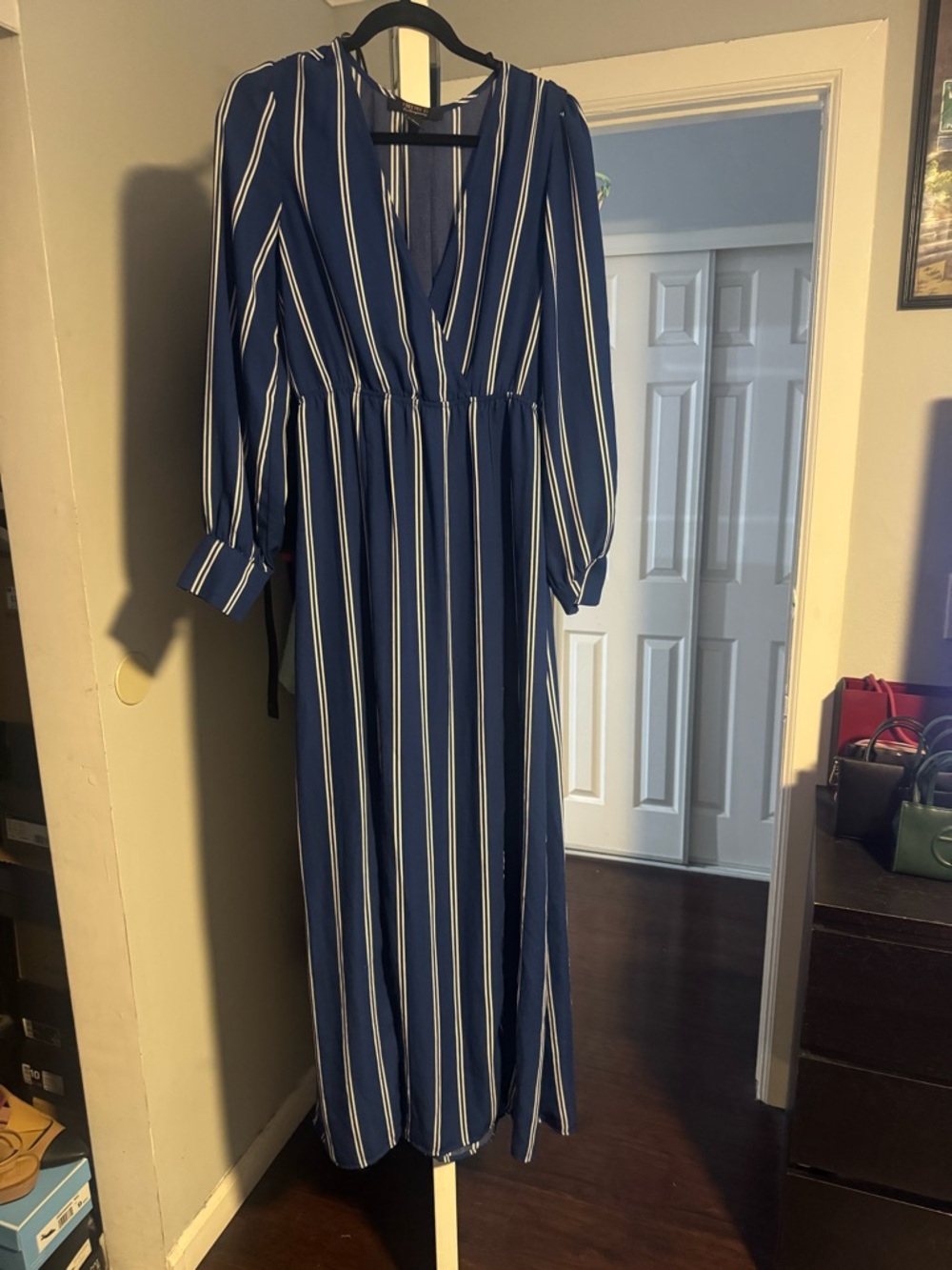 Forever 21 Blue and White Vertical Stripe Maxi Dress